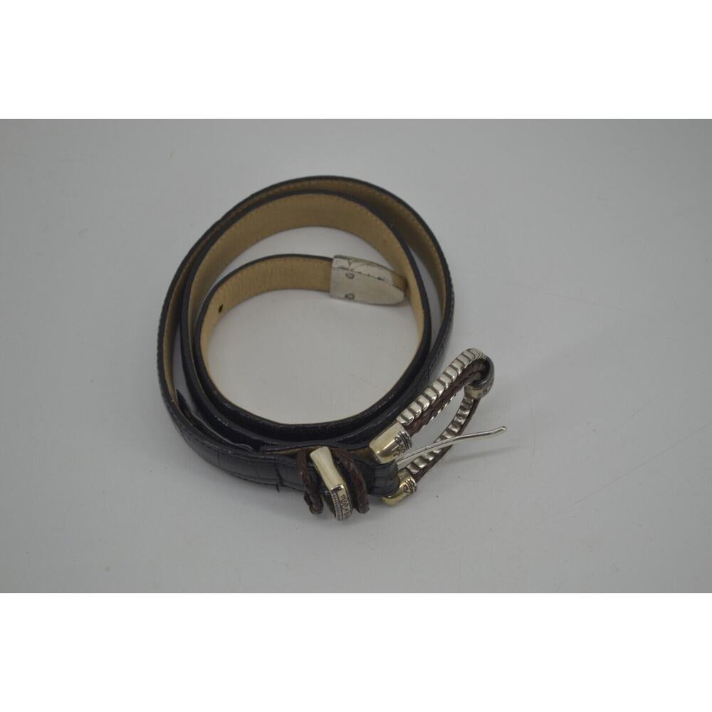 Brighton Croc Women Size 30 Belt Medium Embossed #40253 Black Leather Silver - Picture 3 of 10